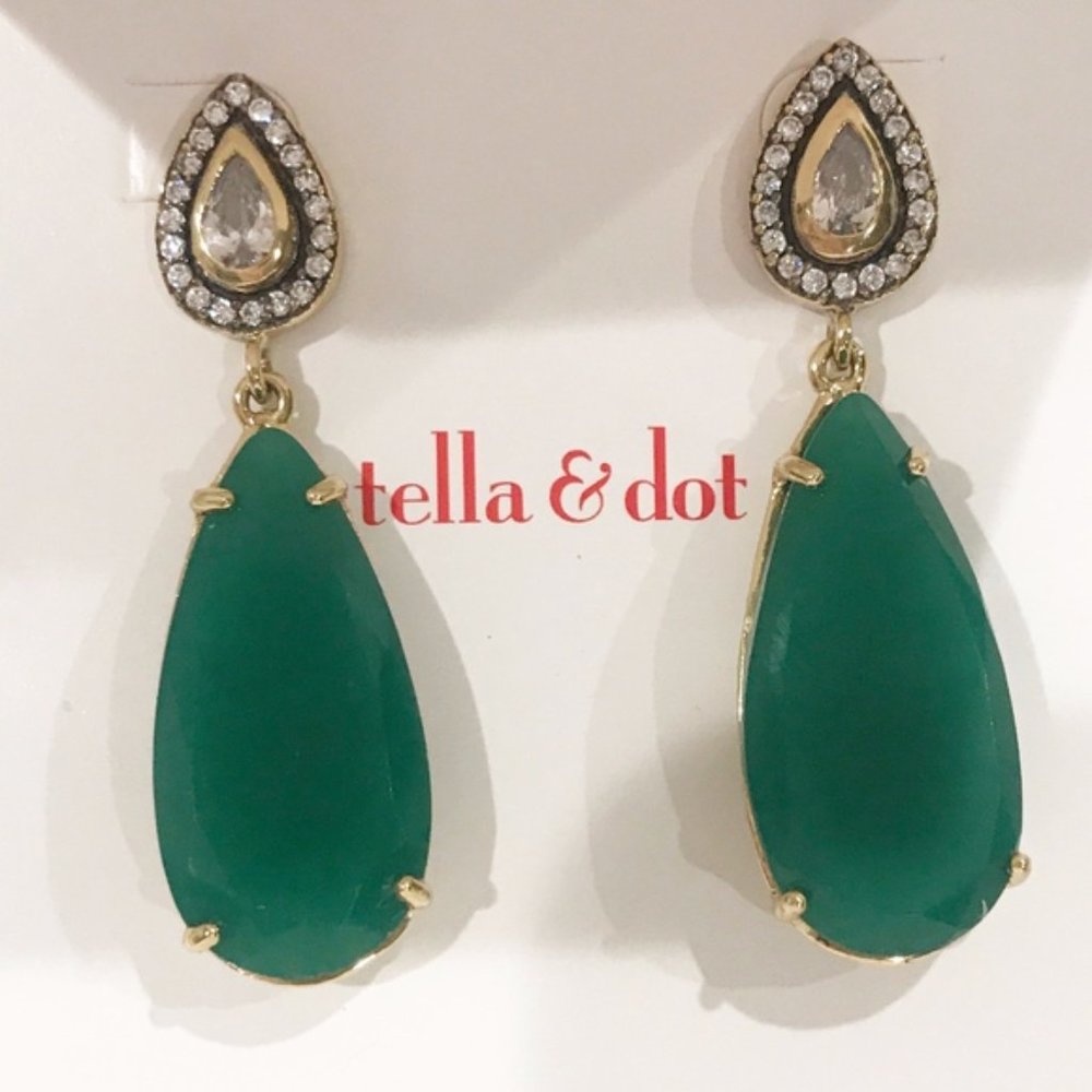 :: Stella & Dot~Ultra-RARE~Retired Emerald + Gold Liz Drop Earrings - Picture 8 of 9